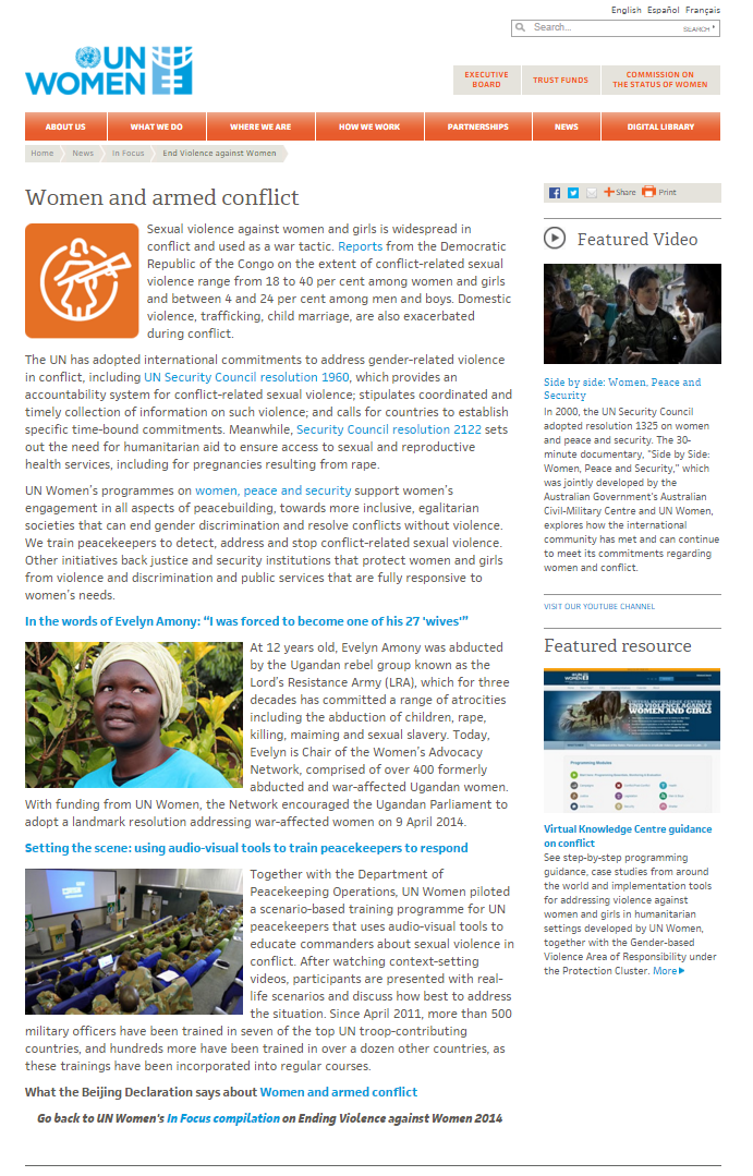 End violence against women editorial package 2014 -Armed conflict subpage