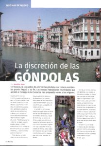 Revista Travesías, articulo sobre las gondolas en Venecia.